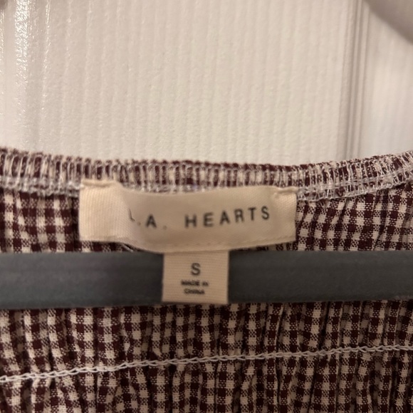 Pacsun size S puff sleeve brown and cream v neck top - Picture 2 of 2